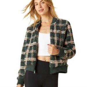 Beyond Yoga Sherpa Green Plaid Teddy Jacket SMALL